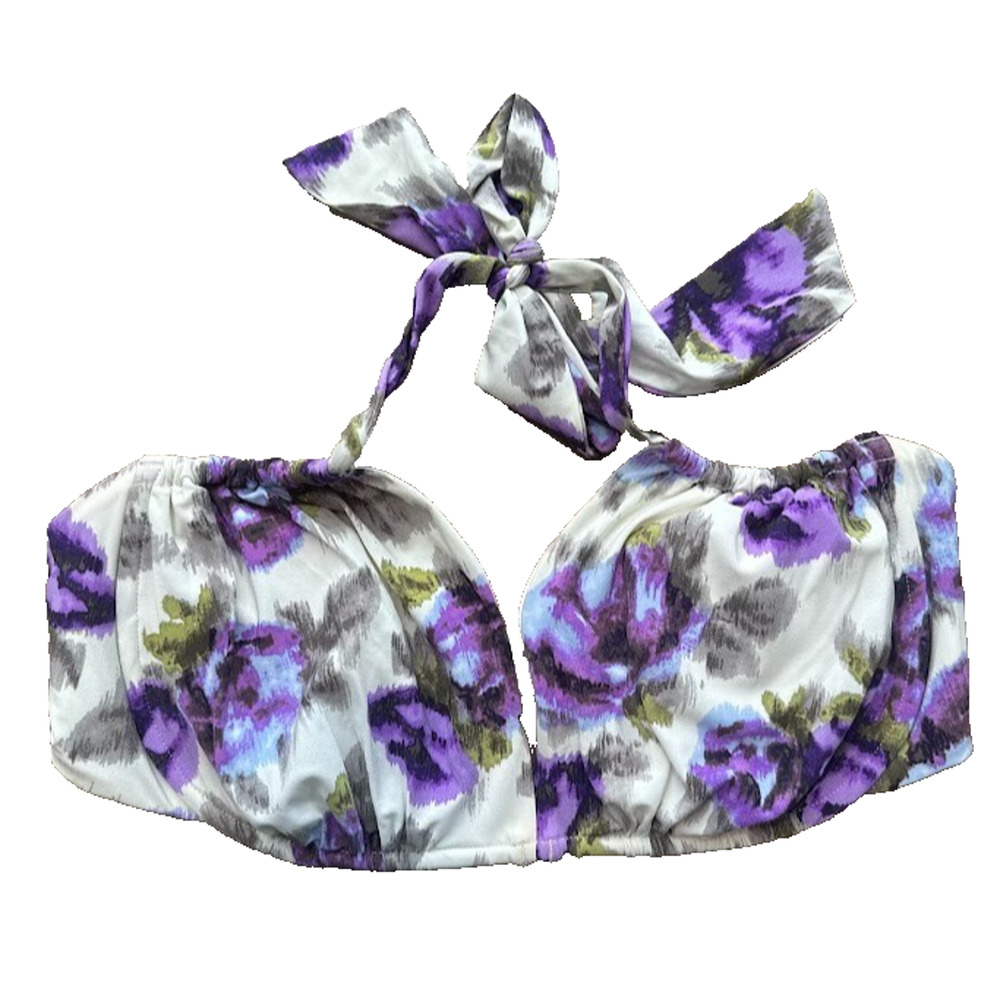 Lands' End Floral Halter Tie Underwired Bra‎ Support Bikini Swim Top Size 16